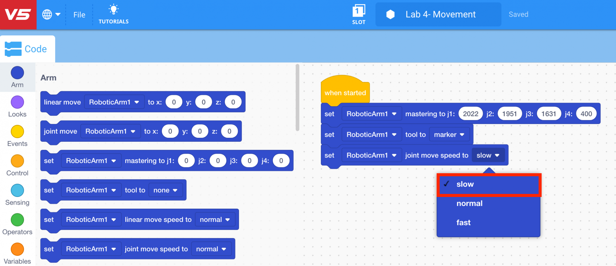 Set joint speed slow