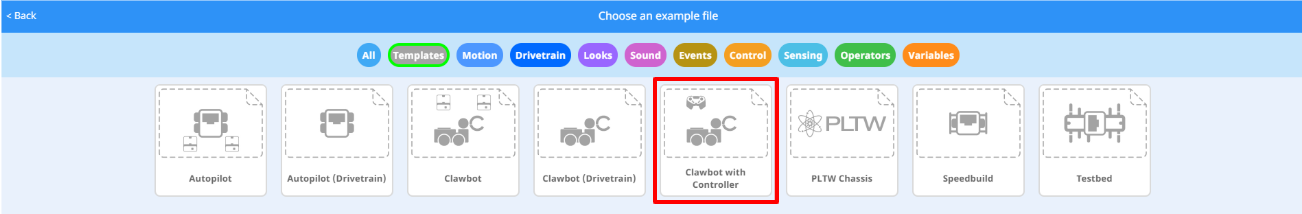 image of the Clawbot with Controller template icon in example projects