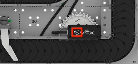 Motor used to power the serpentine conveyor, with the + arrow icon called out.