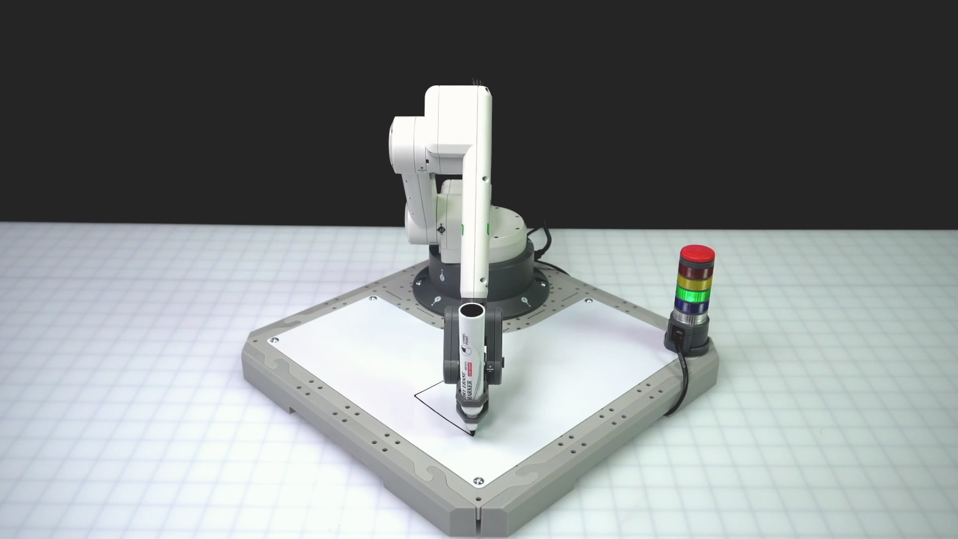 Angled view of the 6 Axis Arm with having just drawn sides A B and B C of the square.