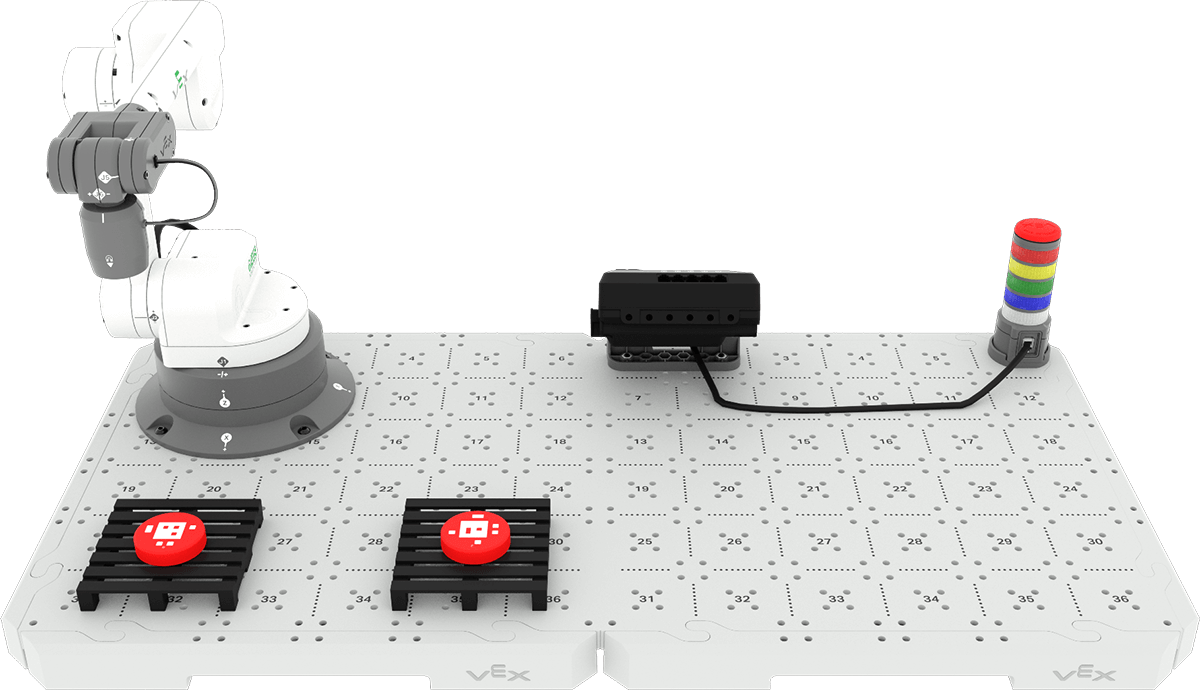 CTE Brain 6-Axis Arm Base with a red Disk on the center of each pallet.