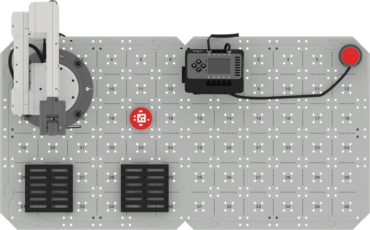 CTE Brain 6-Axis Arm Base build with a red Disk placed on Tile location 17 on the Arm Tile. 