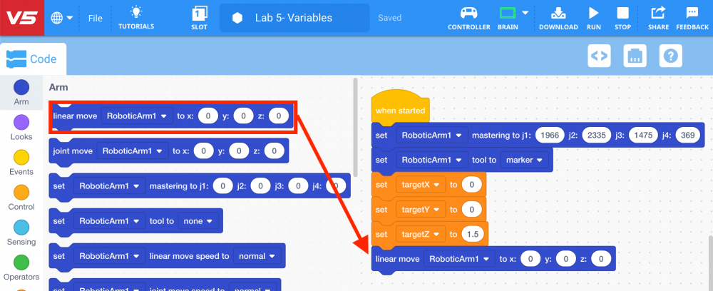add [Linear move] block