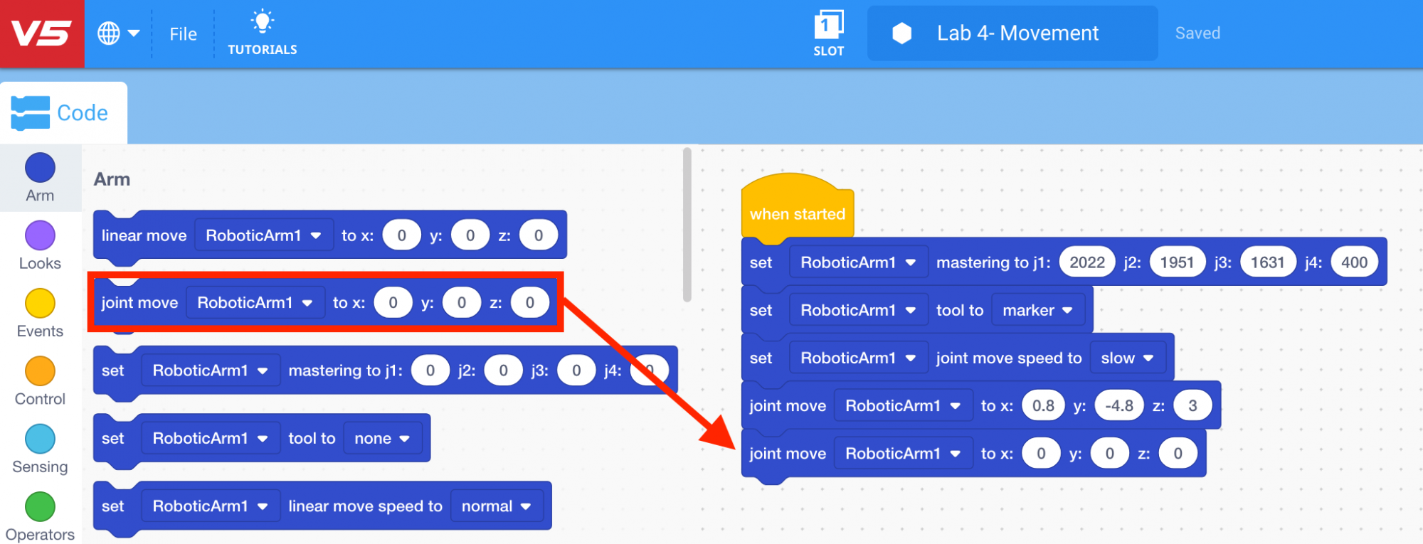 add second joint move block
