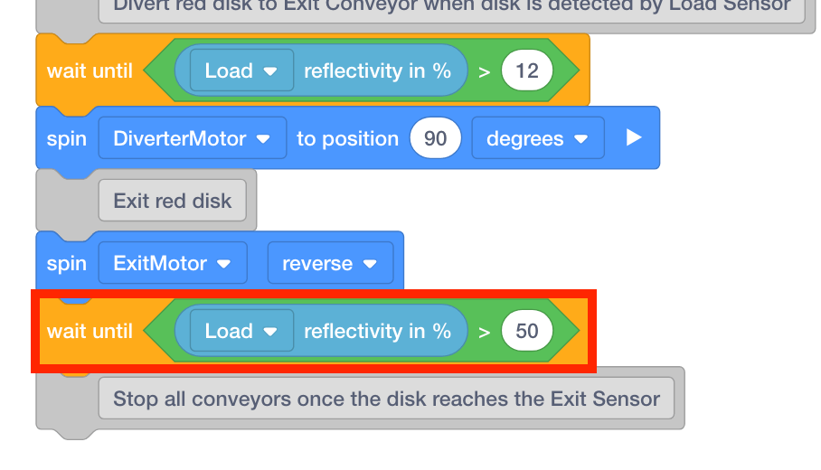 Add a [Wait until] block to the [Spin] block.