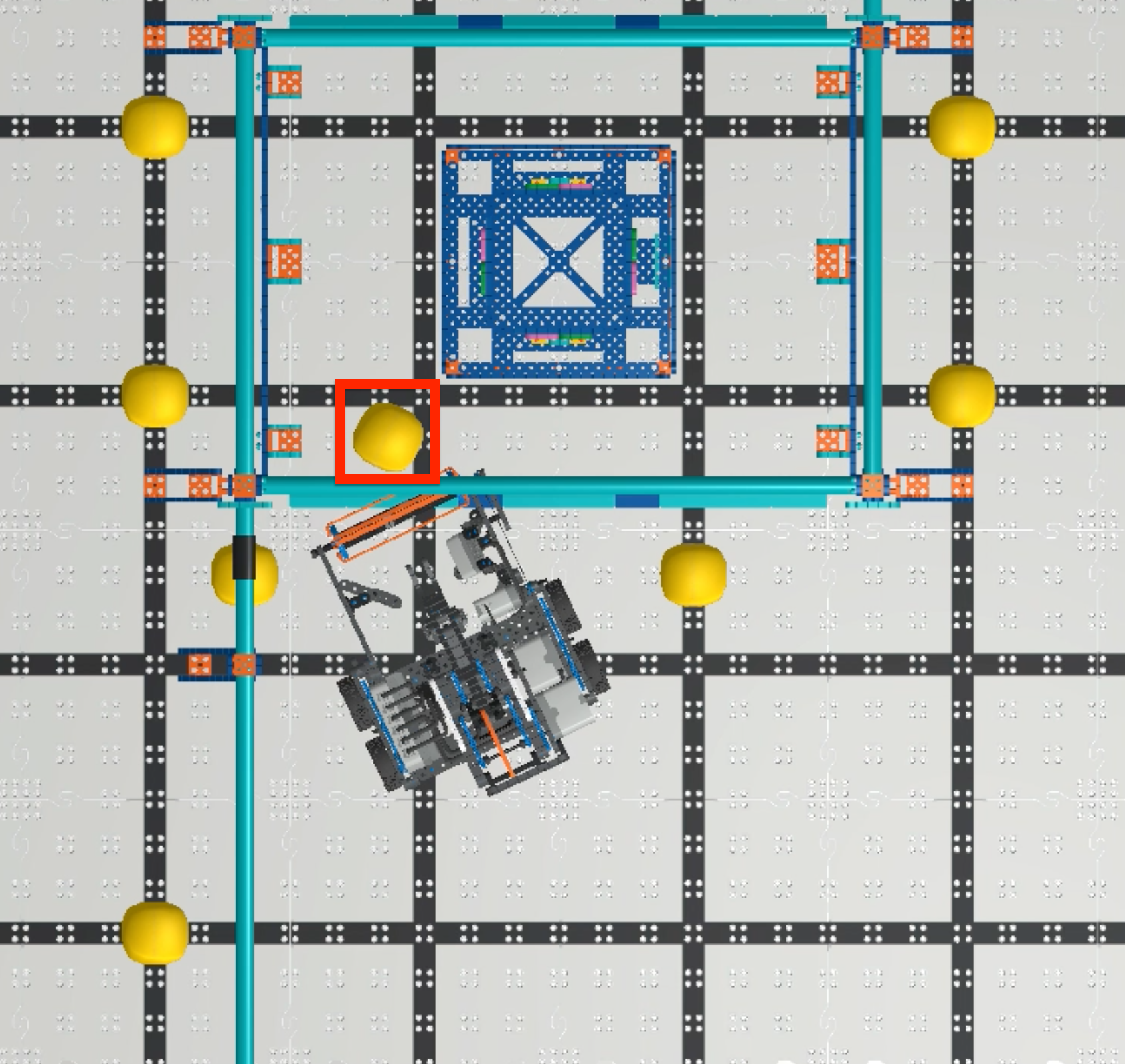 the robot pushes the ball into the goal successfully