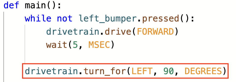 code to turn left after bumper is pressed