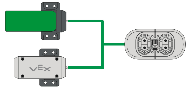 The same diagram of the compressor connected to an air tank as above, but now with a solenoid added. Tubing extends from solenoid and is connected to the tubing connecting the compressor to the air tank.