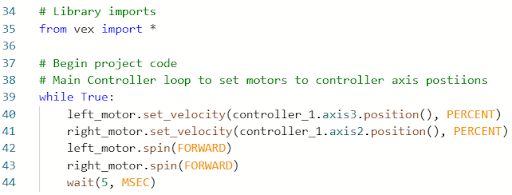 Tank Control example project from VEXcode V5