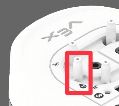 Closeup of the CTE solenoid with the p input and label called out with a red box.