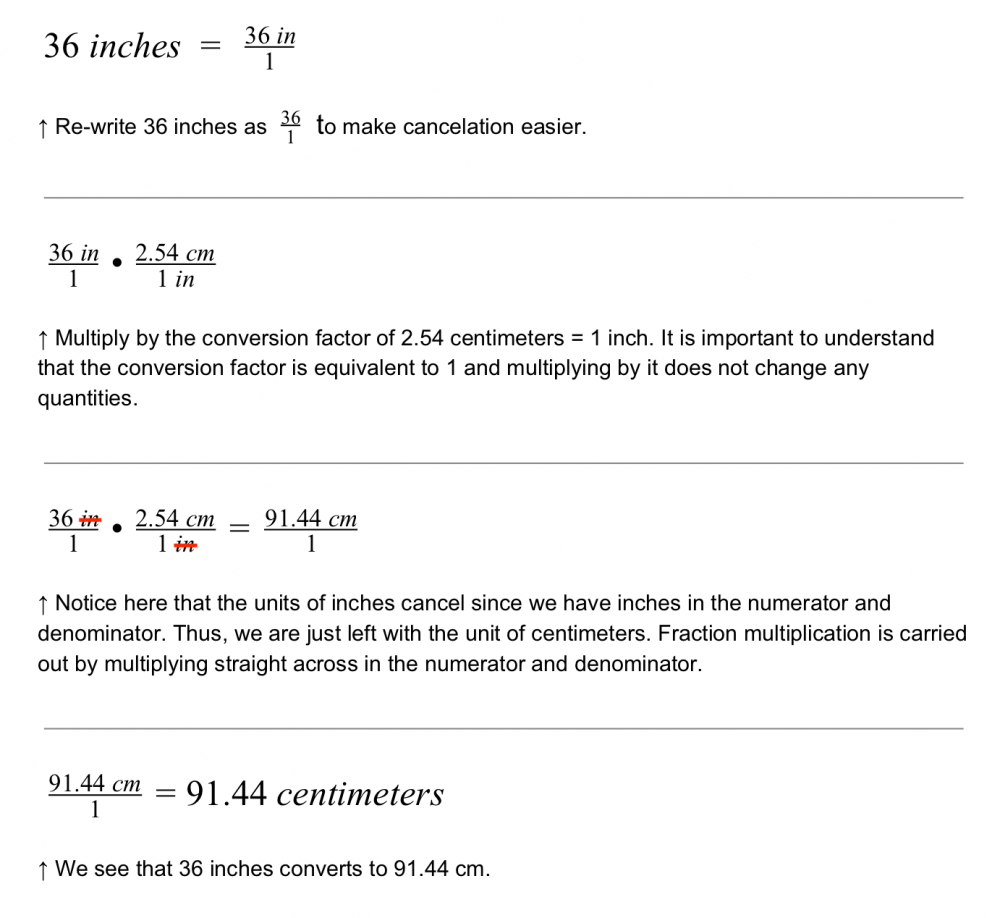 How many centimeters is 36 inches?