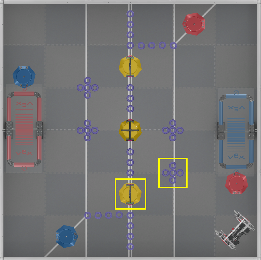 image of field highlighting the closest cluster of rings and the bottom neutral mobile goal 