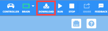 Image of the download button in the Toolbar of VEXcode V5