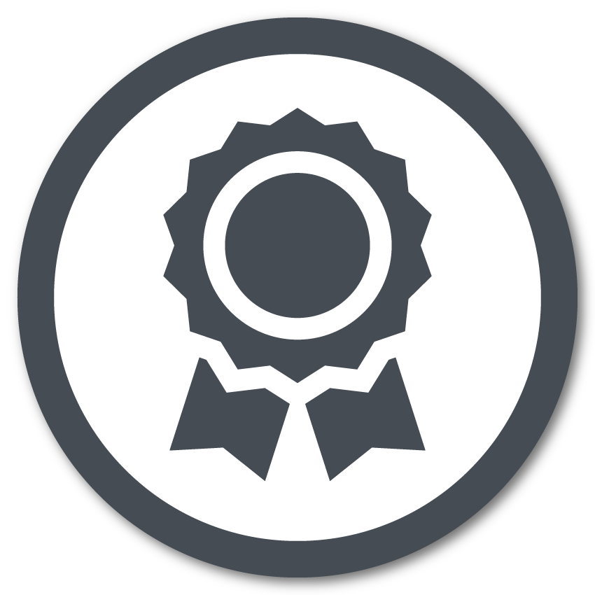 Grey icon of a ribbon symbolizing the completion of the task.