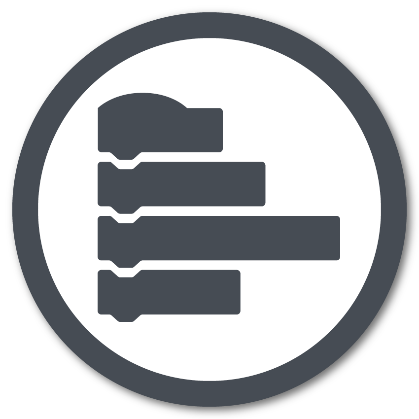 Grey icon of a stack of VEXcode Blocks to symbolize the act of coding the robot.