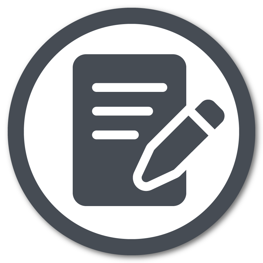 Grey icon of a piece of paper with a pencil in front to symbolize making a plan