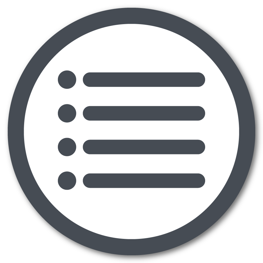 Grey icon of a list of bullets to symbolize the creation of pseudocode.