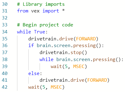 Image of the stop or drive project in VEXcode V5 Python