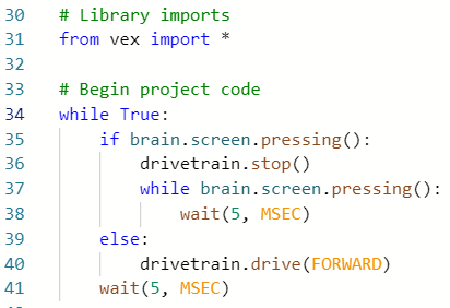 Image of the Stop or Drive example project in VEXcode V5 Python