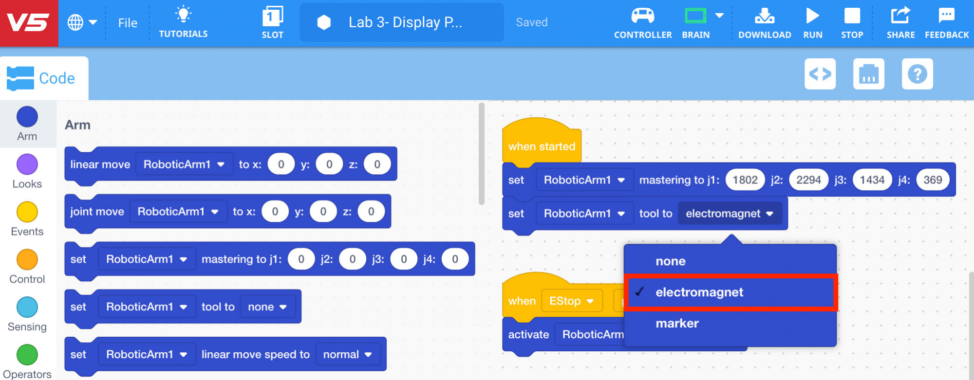 Ensure the [Set tool] block is set correctly.