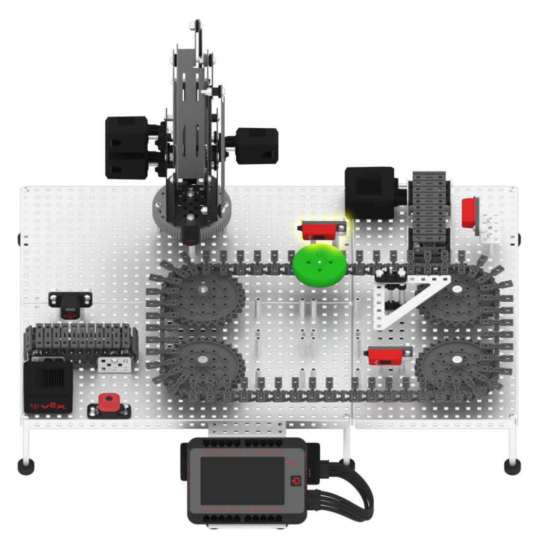 The green disk will pass in front of the Pickup Sensor.