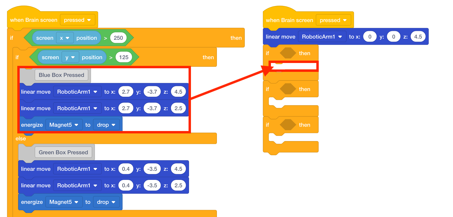 Move the four blocks associated with the blue disk.