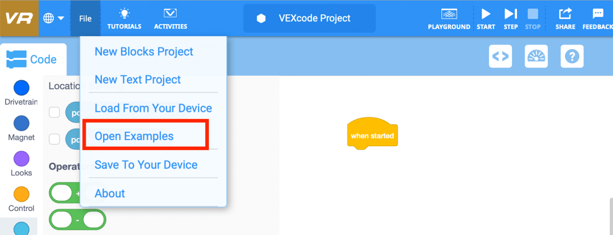 select Example projects