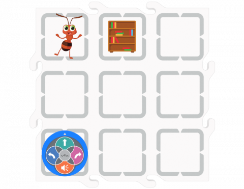 image the of the tile setup for Lab 1 Play Part 1 with a bug illustration 