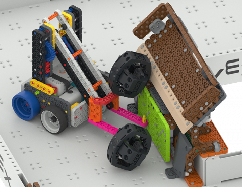 Image of the Hero Robot triggering the Landslide in the City Technology Rebuild Competition
