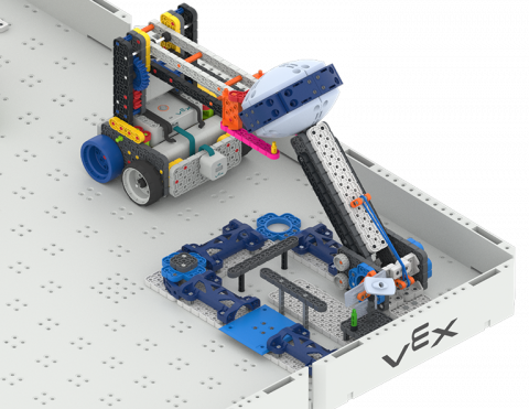 Image of the robot lifting the Water Tower on the Field