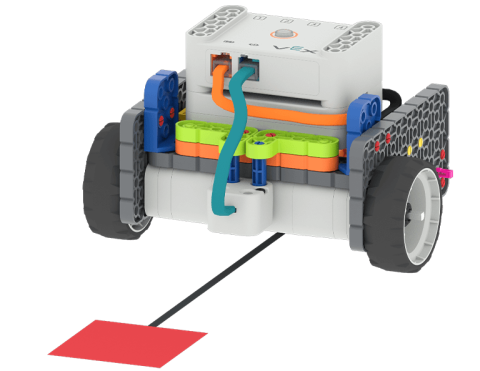 Code Base - Eye Down build following a path towards a red square placed on the floor.